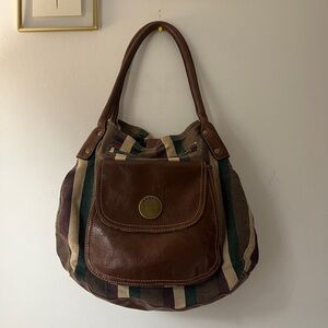 Vintage y2k bag stripped fabric and leather